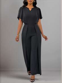 Roamenne Roamenne Women's Solid V-Neck Elegant Casual Jumpsuit - Black - View 5