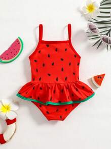 SHEIN Maillot de bain une pièce imprimé pastèque pour bébé fille, vacances à la plage