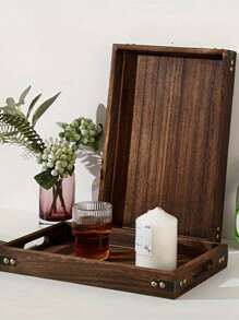 1 pieza Bandeja de madera multifuncional, bandeja decorativa rectangular anidada para cosméticos, aperitivos, adecuada para el hogar, patio, cafetería, fiesta, cocina, regalo de Navidad