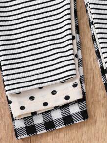 3pcs/Set Young Girls Knitted Polka Dot Leggings Set - Multicolor - View 4