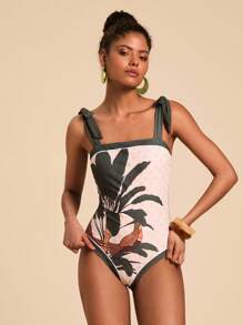 Travachic Tropical Print Tie-Strap One-Piece Swimsuit, Summer Beach Vacation,Casual,Vacation,Vacation Outfits Women,Vacation,Summer Holiday Outfits ,Holiday Outfits For Women,Holiday,Vacation Outfits For Women,Vacation Dress,Elegant,Going Out,Party,Beach,Beach Dress,Beach Shorts,Beach Dresses,Beach Outfits For Women,Beach Skirt,Beach Set,Beach Outfit,Beach Outfit For Women,Summer,Summer Clothes,Summer Holiday Outfits,Flower,Graphic,Carmaval,Carnival,Western,Festival,Spring To Summer,Green - Green - View 4