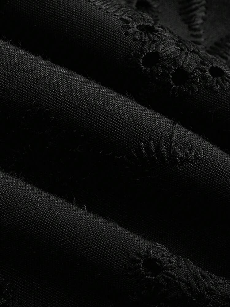 SHEIN Maija Camisa Preta Vintage Feminina de Gola Redonda e Manga Curta com Estampa Cênica, Casual e Estilosa para Uso Diário, Modelagem Solta, Ideal para Festivais e Passeios