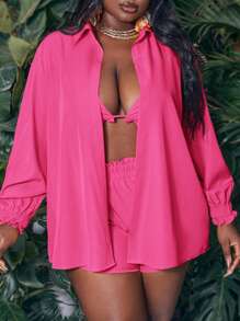Slaydiva Bộ 3 đồ bơi bikini thường ngày cỡ lớn cho kỳ nghỉ - Màu Hồng Tươi - Xem 6