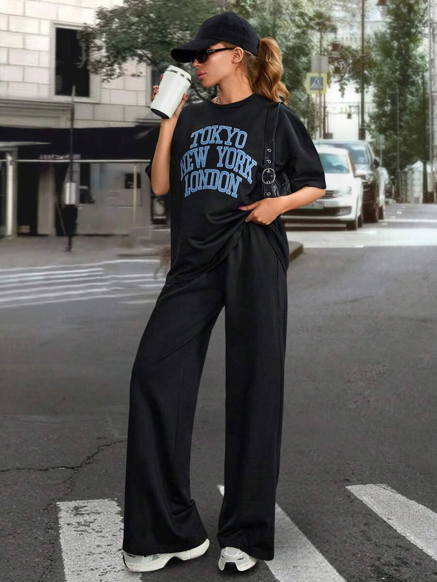 RueChic BLACK SET WITH PINK TOWEL EMBROIDERY - Black - View 1