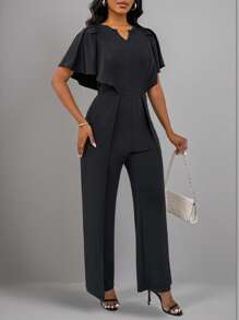 Roamenne Roamenne Women's Solid V-Neck Elegant Casual Jumpsuit - Black - View 6