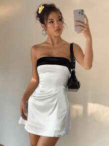 Lunelith SHEIN Lunessa Sexy Farbblock bandeau figurbetontes A-Linien Kleid für Frauen