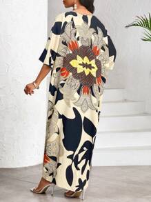 SHEIN Lady Women Floral Print V-Neck Short Sleeve Straight Casual Dress For Holiday Women Dresses Women Clothing Dresses Beach Wear For Women