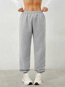 SHEIN PETITE Women Elastic Waist Straight Leg Casual Pants, For Everyday Wear - Multicolor - View 7