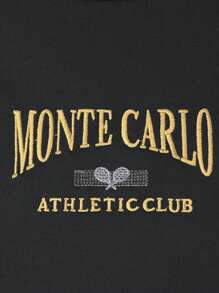 Men Embroidery Letter Pattern Sweatshirt, Long Sleeve Top - Black - View 3