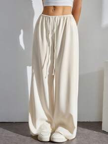 SHEIN PETITE Women's Ultra Low Rise Tie Front Pants