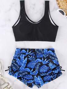 Teen Girls' Simple Bikini Top & Bottom Swimwear, Random Print - Multicolor - View 5