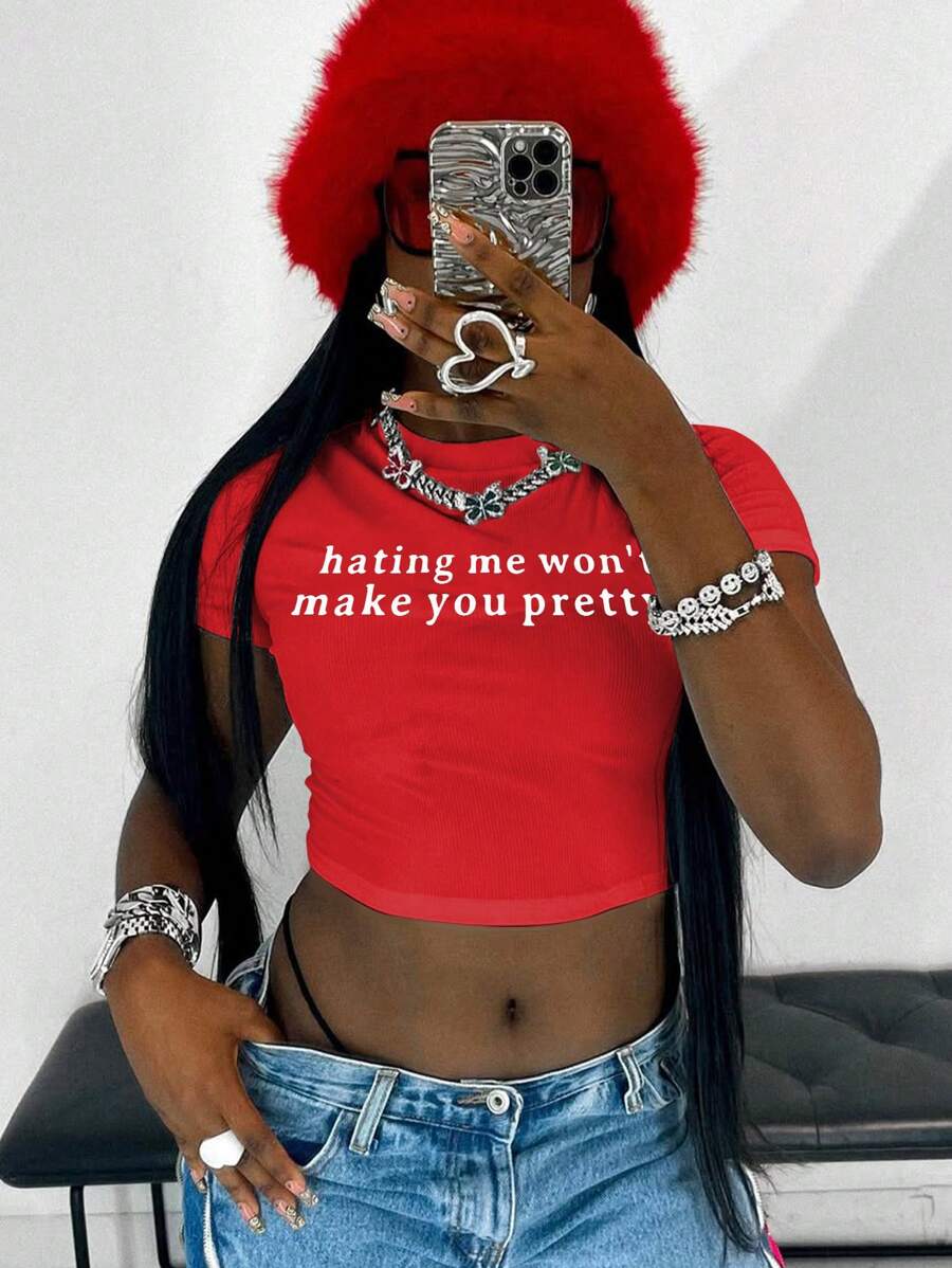 Women's Short Fitted T-Shirt, Casual & Fashion For Daily Wear - Red - View 1