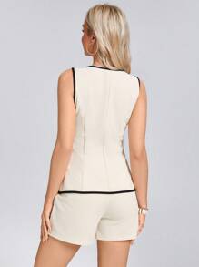 Wildy 2pcs/Set Spring/Summer New Women Contrast Color Vest Suit & Shorts