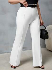 EURMUSE Plus High Waist Flare Leg Suit Pants - White - View 3