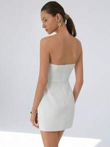 Aveloria Modichic High-End Elegant French Vintage Fashion Minimalist Women's Wedding Guest Dress, Sleeveless Bodice With Mesh Overlay, Waist-Cinching, Mini Length - White - View 6