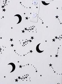 2pcs/Set Toddler Boys Casual Star & Moon Print Short Sleeve T-Shirt And Shorts Snug Fit Pajama Set Tight Fit Pajama","Tight Fit" Pj Sets For Kids Young Boys Tops