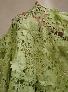 Anewsta 女士优雅度假海滩立体花卉露背无袖细肩带不对称下摆透明覆盖连衣裙，夏季节日外出度假服装