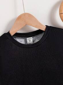 2pcs/Set Young Boy Round Neck Short Sleeve Letter Print Simple Top And Long Pants Outfit
