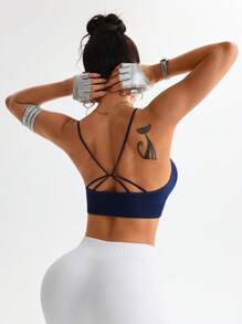 Easithlete Sutiã esportivo sem costura feminino (azul marinho) - Azul marinho - Ver 3