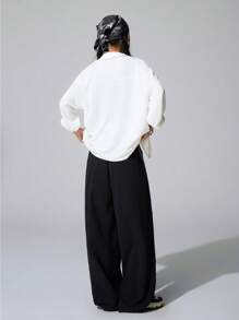 SHEIN Tween Girls Spring White/Black Blouses&Vest& Wide Leg Sweatpants Sets,3pcs