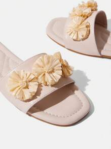 Styleloop Sandalias planas de mujer con lazo de paja trenzada - Albaricoque - Ver 4