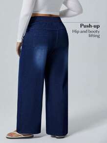 Flexra Jeans novio de pierna ancha de punto con alta elasticidad, talla grande