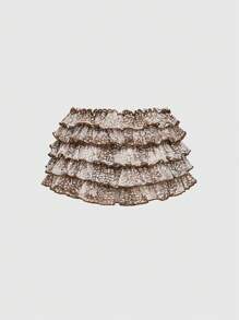 ROMWE Kawaii Y2K Style Fawn Print Low Waist Ruffled Mesh Layered Shorts For Women