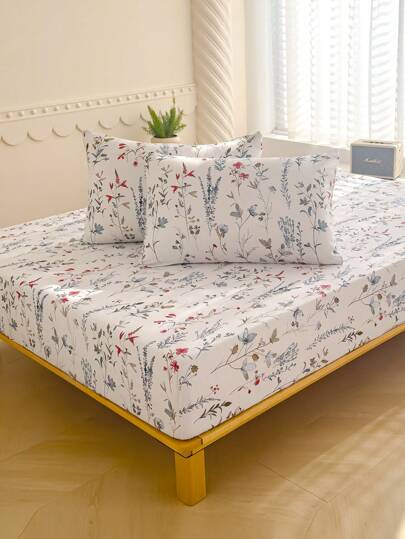 2/3 Pcs Soft Bedding Set - Floral Pattern Bed Sheet Set, Includes 1/2 Pillowcases And 1 Mattress Protector (30cm/12" Deep), Modern Style Mattress Cover Or Mattress Pad, Fits All Bed Sizes Including Twin, Full, Queen, King, Single And Double.