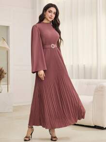 Graceveil Eenvoudige V-hals Flare Mouw Lange Casual Jurk voor Dames