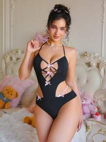 SHEIN 女式亮面蝴蝶结设计性感连体衣