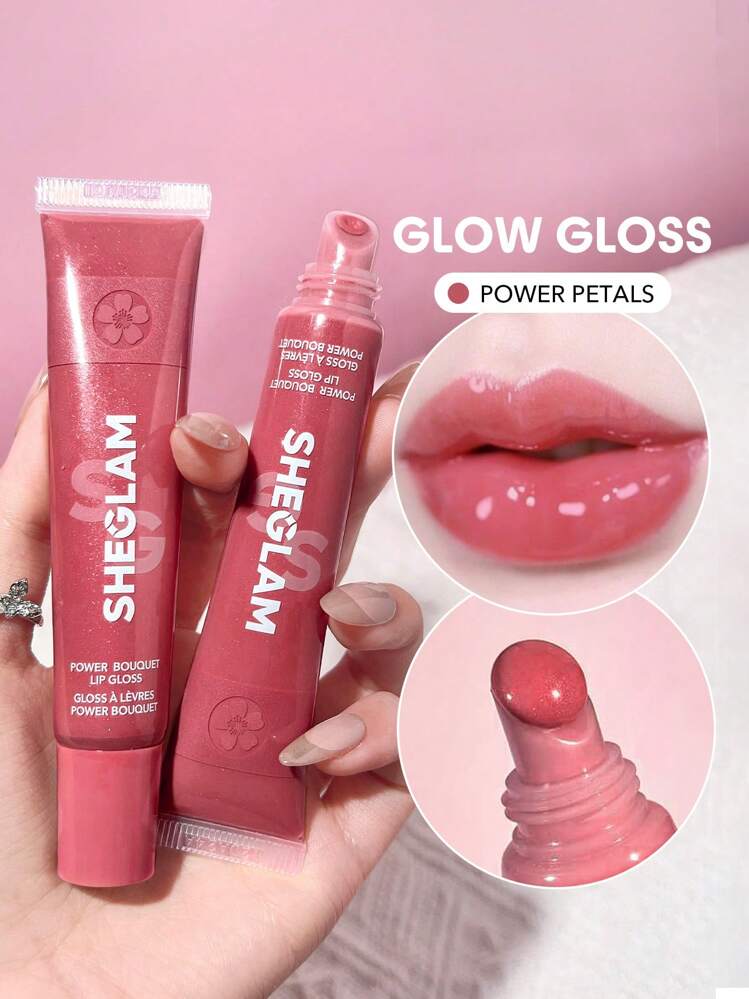 SHEGLAM Power Bouquet Lip Gloss -Power Petals Shiny Tinted Moisturizing Lip Gloss Plumping Non-Sticky Lip Oil Repairing Cherry Blossom Extract Lip Care Rosa Lip Gloss Lip Combo Brand Beauty Makeup Face Paint Cosmetic For Women Girls Perfect For Spring Summer Ideal For Y2K Fancy Fashion Suitable For Birthday Mother'S Day Gift Rave Party Ready Best Color - Power Petals - View 1