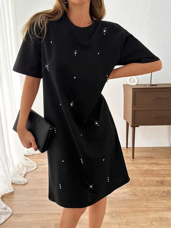 SHEIN Mini rochie de transpirație cu broderie cu strasuri pentru femei