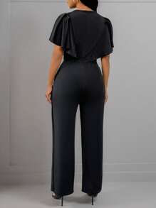 Roamenne Roamenne Women's Solid V-Neck Elegant Casual Jumpsuit - Black - View 2