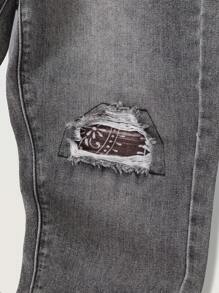 Tween Boys Fashionable Casual Outdoor Matching Outfit Set - Grey Washed Distressed Paisley Denim Suit - Grey - View 8