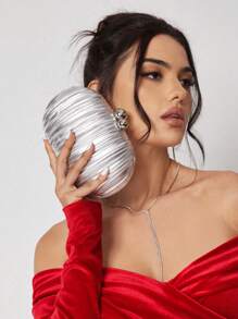 SHEIN BAE Women's Elegant Silver Clutch Evening Bag, Prom Bag For Party