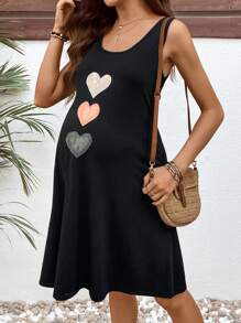 SHEIN Maternity 3pcs Heart Pattern Round Neck Casual Sleeveless Dress