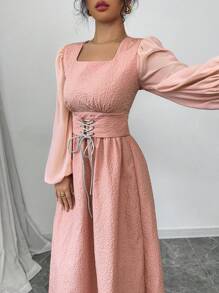 Modelyn Vestido casual de manga larga de unicolor para mujer, simple y de moda para uso diario