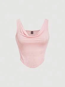 SHEIN MOD Women's Solid Color Asymmetric Hem Relaxed Fit Pink Top - Baby Pink - View 1