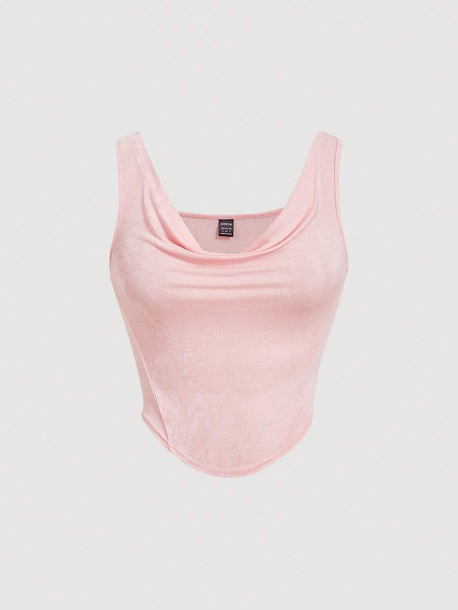 SHEIN MOD Women's Solid Color Asymmetric Hem Relaxed Fit Pink Top - Baby Pink - View 1