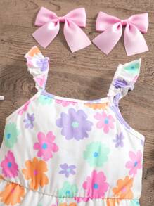 SHEIN 女婴夏季可爱花卉图案针织连体衣 - 彩色 - 查看 4