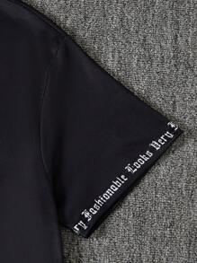 SHEIN 2pcs/Set Teen Boy Loose Fit Letter Print Round Neck Short Sleeve T-Shirts, Summer Graphic Tees,Holiday,Summer,Travel - Black and White - View 5