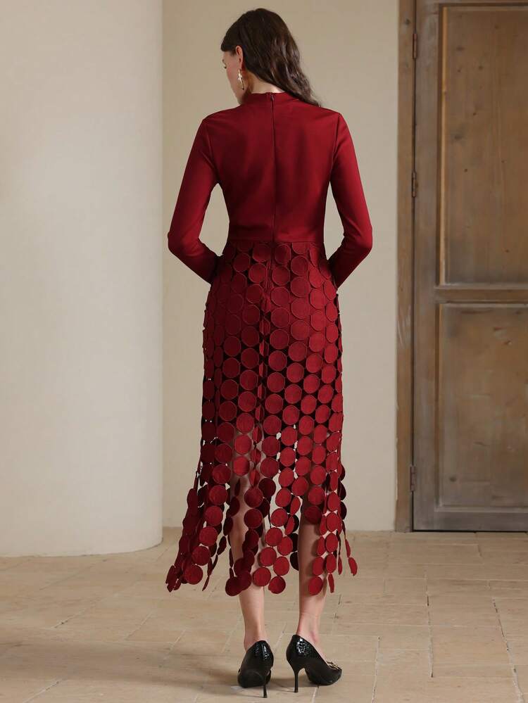 Women's Long Sleeve Knitted Lace Hem Dress