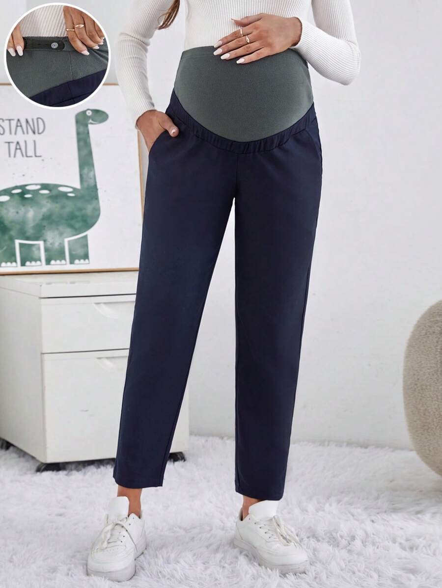 SHEIN 孕婦可調腰扣孕婦褲 - 藏蓝色 - 查看 1