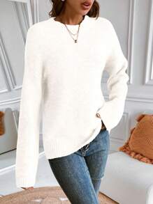 EMERY ROSE New Upgraded Premium Thicker Women's Grey Crew Neck Sweater Knit Pullover Fall Winter