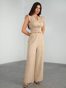 SHEIN Tall Conjunto de 2 piezas para mujer de chaleco de cable estampado verde + pantalones color albaricoque para primavera y verano