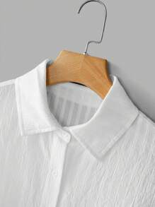 Camisa casual de unicolor tejida, estilo minimalista para uso diario, casual - Blanco - Ver 4