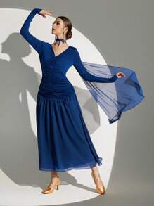 Dansine Ballroom Dance Dresses Extra Voluminous Skirt With Long Sleeve Crinkle Women's Dance Dress