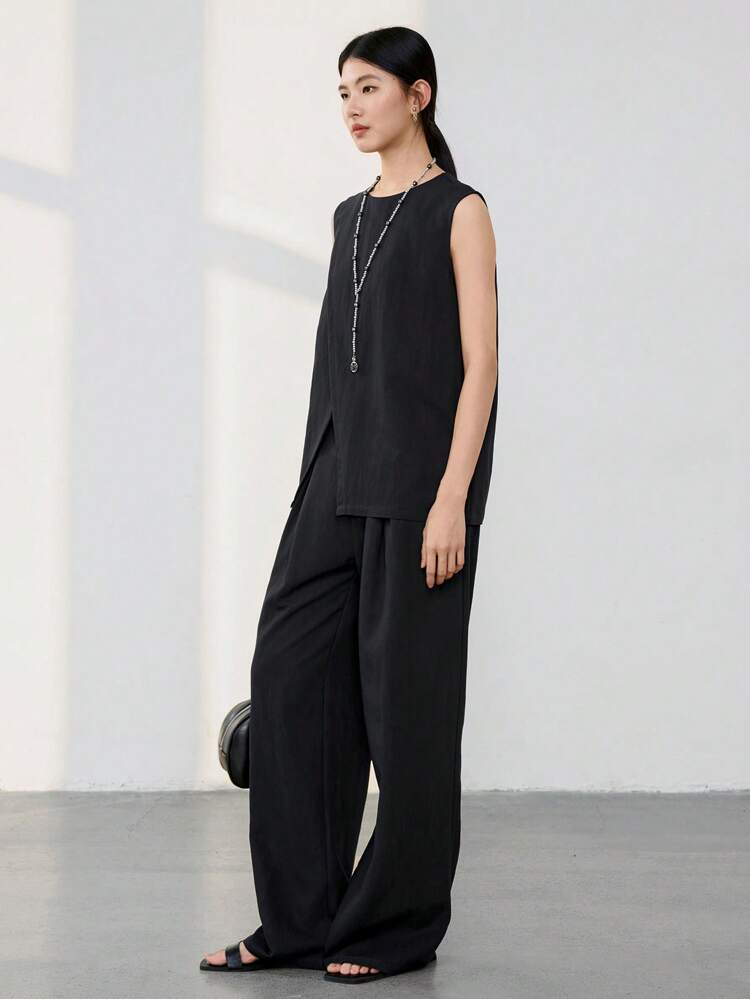 2pcs/Set Women Business Casual Asymmetric Design Placket Simple Short Sleeve Top Summer