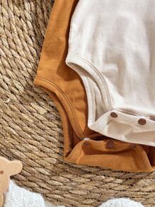 Loomiva Newborn Baby 6pcs Set: Knit Soft Round Neck Short Sleeve Bodysuit, Long Pants, Hat - Apricot - View 6