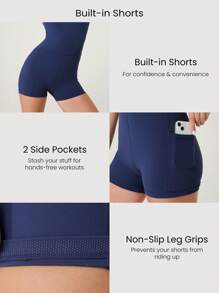 GLOWMODE Bộ đồ liền thân FeatherFit™ Play Peekaboo màu tương phản có chân váy xếp ly có thể tháo rời Túi bên hông Yoga tác động thấp hàng ngày có thể tháo rời Cúp ngực - Dark Blue - Xem 6